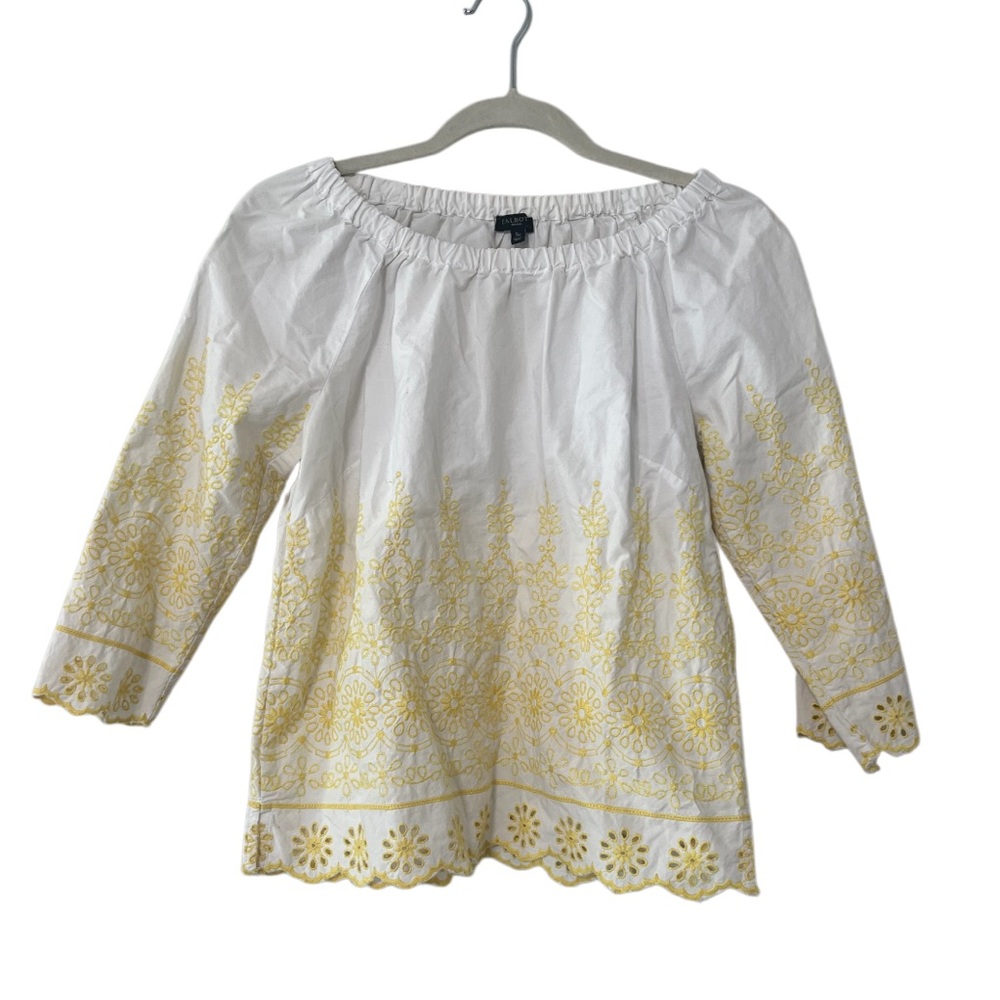 Talbots White and Yellow Embroidered Blouse